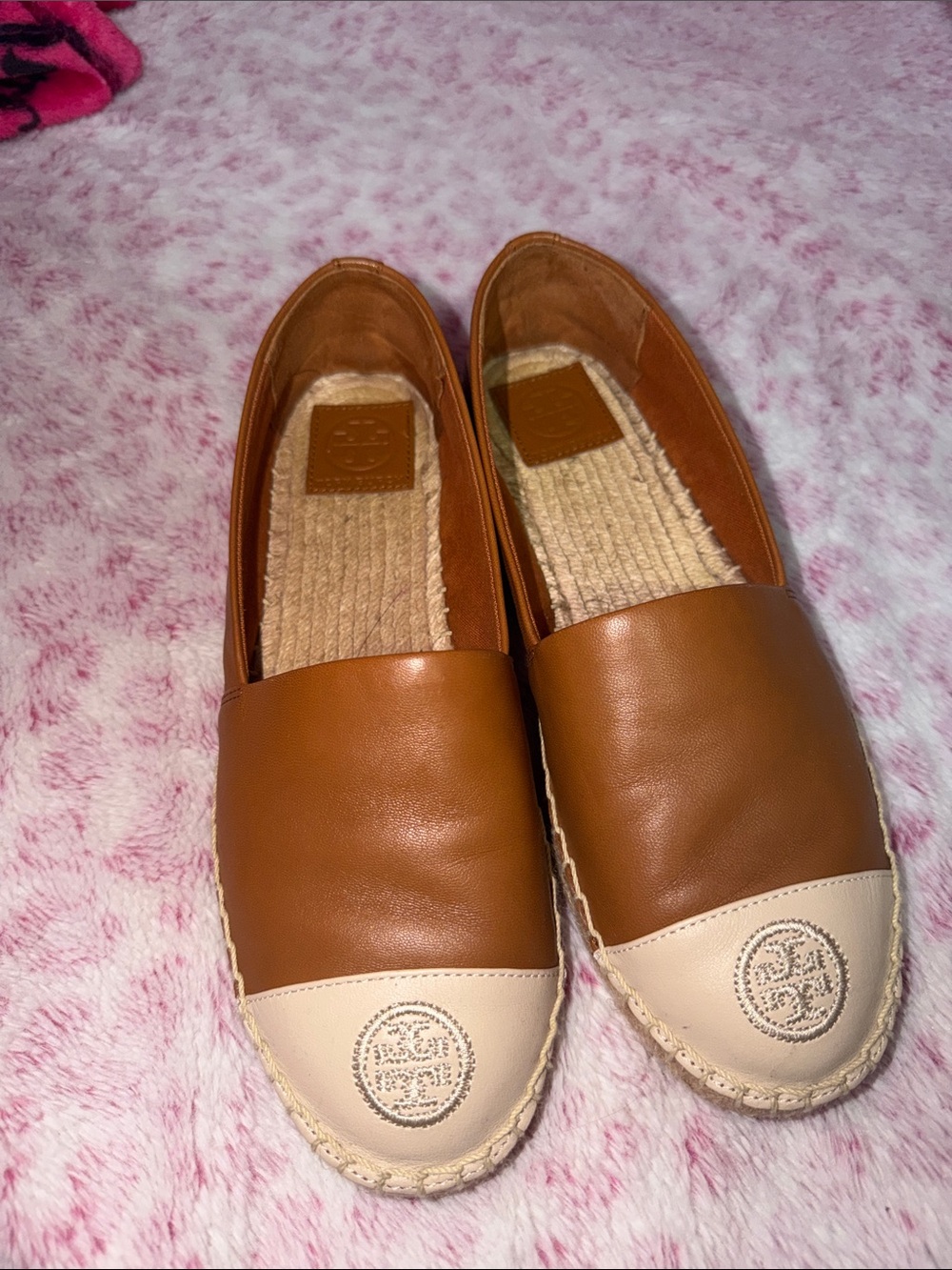 Tory Burch Brown & Cream Leather Espadrille Flats